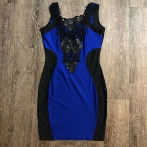 Stretchy cute  blue/black shirt dress with lace